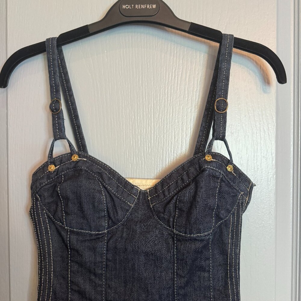 Guess Jeans Y2K Denim Lace Up Back Corset Bodycon Bustier Mini Dress Size 1 XS - Picture 5 of 16